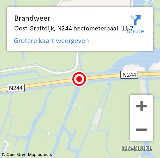 Locatie op kaart van de 112 melding: Brandweer Oost-Graftdijk, N244 hectometerpaal: 11,7 op 16 juni 2014 11:18