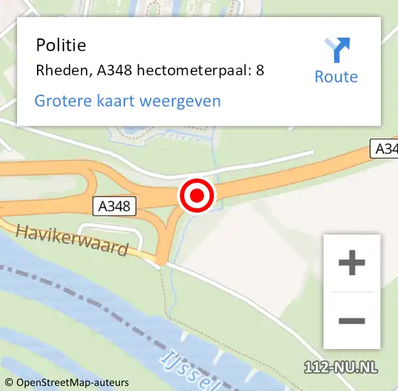 Locatie op kaart van de 112 melding: Politie Rheden, A348 hectometerpaal: 8 op 13 juli 2021 06:49