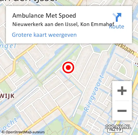 Locatie op kaart van de 112 melding: Ambulance Met Spoed Naar Nieuwerkerk aan den IJssel, Kon Emmahof op 13 juli 2021 07:10