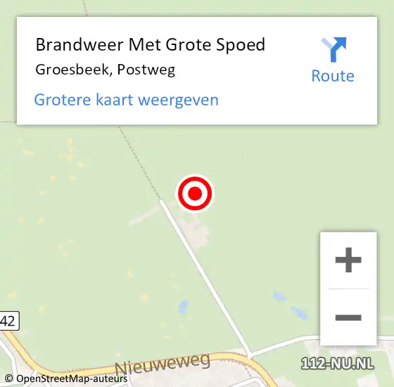 Locatie op kaart van de 112 melding: Brandweer Met Grote Spoed Naar Groesbeek, Postweg op 13 juli 2021 07:28