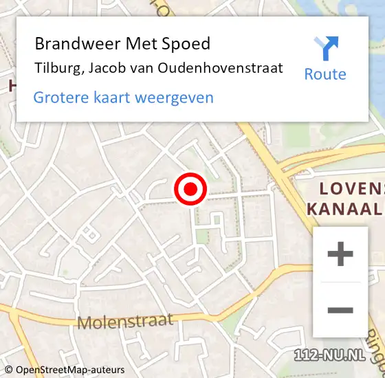 Locatie op kaart van de 112 melding: Brandweer Met Spoed Naar Tilburg, Jacob van Oudenhovenstraat op 13 juli 2021 08:06