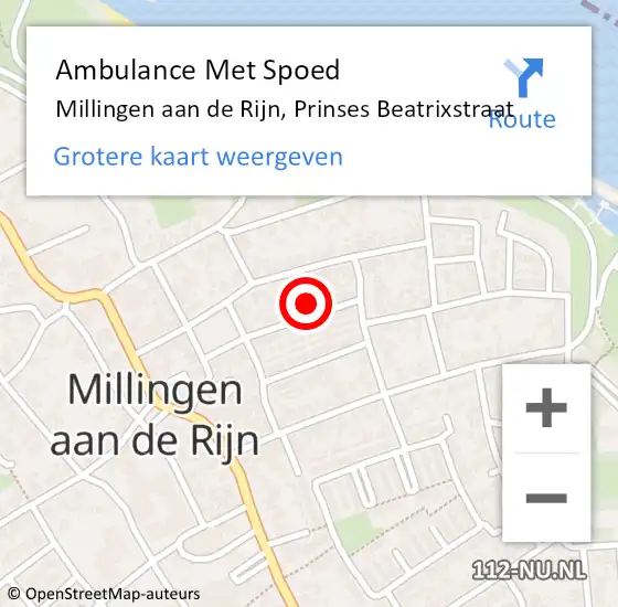 Locatie op kaart van de 112 melding: Ambulance Met Spoed Naar Millingen aan de Rijn, Prinses Beatrixstraat op 13 juli 2021 08:49