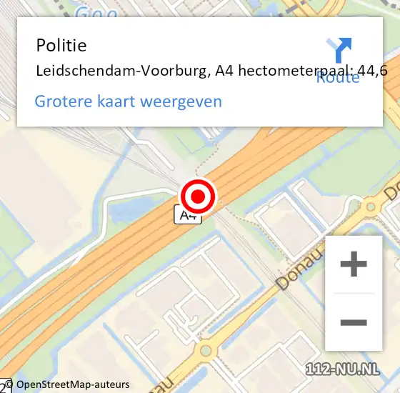 Locatie op kaart van de 112 melding: Politie Leidschendam-Voorburg, A4 hectometerpaal: 44,6 op 13 juli 2021 09:43