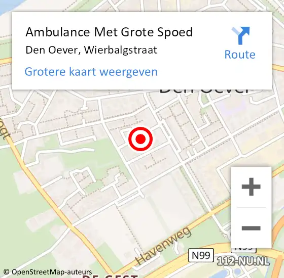 Locatie op kaart van de 112 melding: Ambulance Met Grote Spoed Naar Den Oever, Wierbalgstraat op 13 juli 2021 09:43