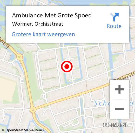 Locatie op kaart van de 112 melding: Ambulance Met Grote Spoed Naar Wormer, Orchisstraat op 13 juli 2021 10:22