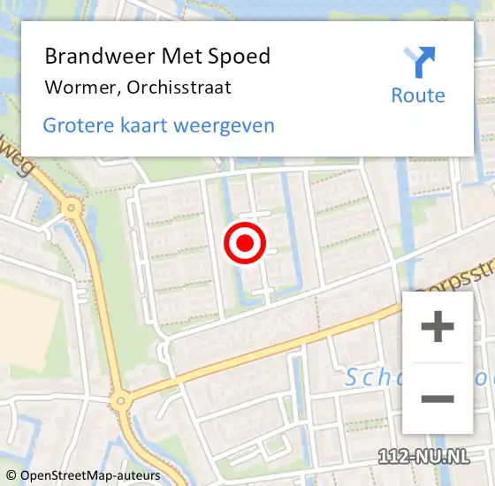 Locatie op kaart van de 112 melding: Brandweer Met Spoed Naar Wormer, Orchisstraat op 13 juli 2021 10:34