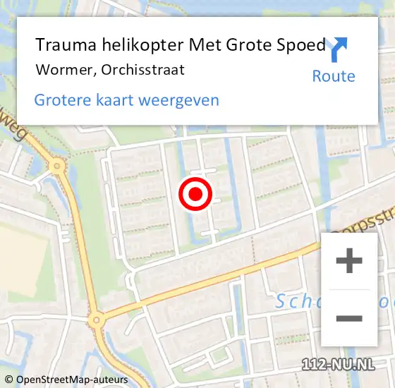 Locatie op kaart van de 112 melding: Trauma helikopter Met Grote Spoed Naar Wormer, Orchisstraat op 13 juli 2021 10:41