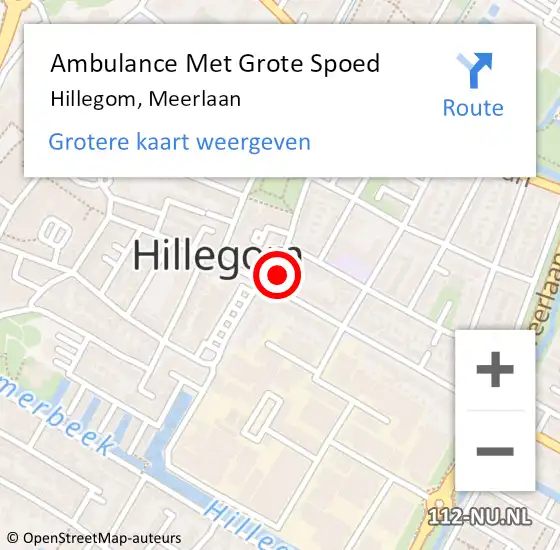 Locatie op kaart van de 112 melding: Ambulance Met Grote Spoed Naar Hillegom, Meerlaan op 13 juli 2021 10:56