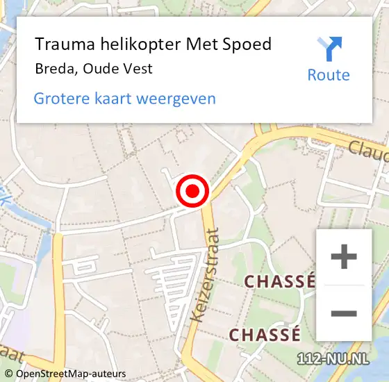 Locatie op kaart van de 112 melding: Trauma helikopter Met Spoed Naar Breda, Oude Vest op 13 juli 2021 10:58