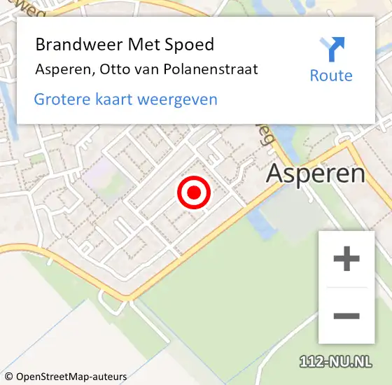 Locatie op kaart van de 112 melding: Brandweer Met Spoed Naar Asperen, Otto van Polanenstraat op 13 juli 2021 11:23
