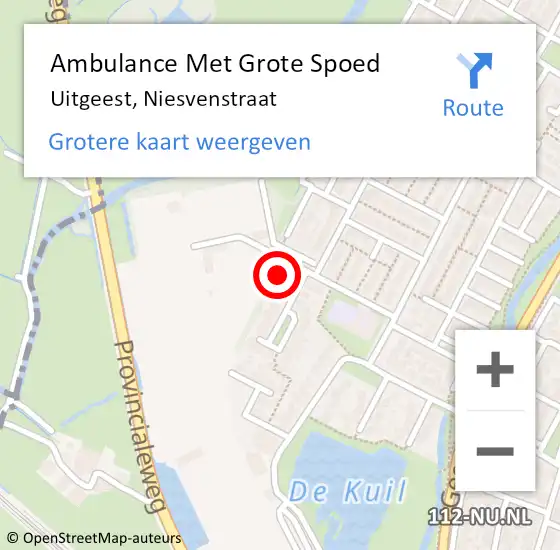 Locatie op kaart van de 112 melding: Ambulance Met Grote Spoed Naar Uitgeest, Niesvenstraat op 13 juli 2021 11:35