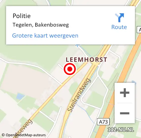 Locatie op kaart van de 112 melding: Politie Tegelen, Bakenbosweg op 13 juli 2021 11:42