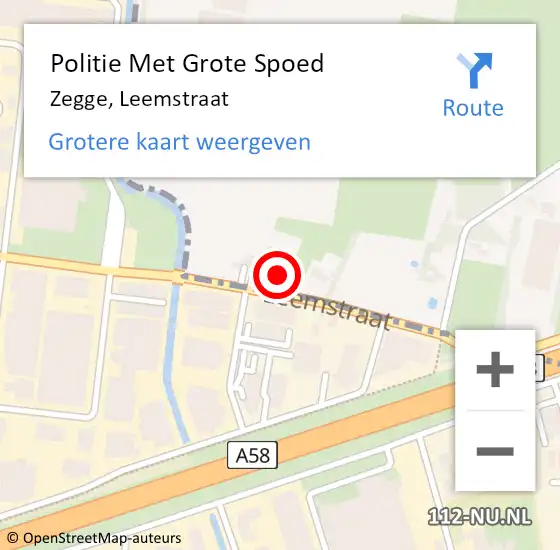 Locatie op kaart van de 112 melding: Politie Met Grote Spoed Naar Zegge, Leemstraat op 13 juli 2021 11:44