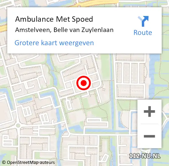 Locatie op kaart van de 112 melding: Ambulance Met Spoed Naar Amstelveen, Belle van Zuylenlaan op 13 juli 2021 11:51