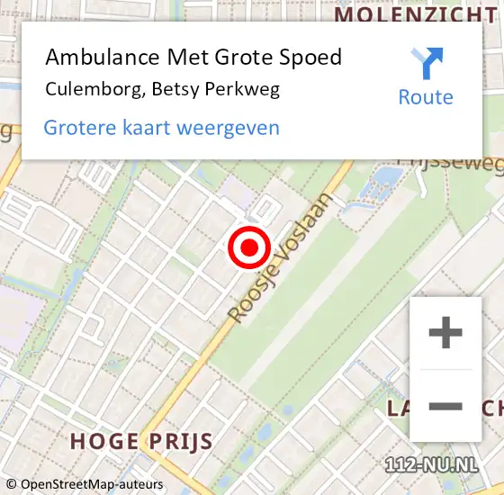 Locatie op kaart van de 112 melding: Ambulance Met Grote Spoed Naar Culemborg, Betsy Perkweg op 13 juli 2021 12:11