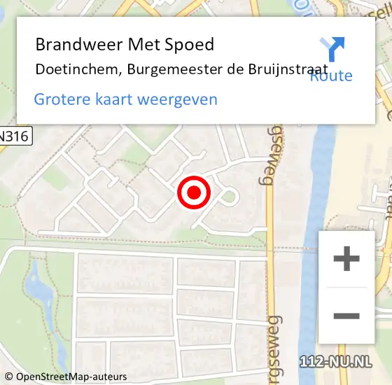 Locatie op kaart van de 112 melding: Brandweer Met Spoed Naar Doetinchem, Burgemeester de Bruijnstraat op 13 juli 2021 12:34