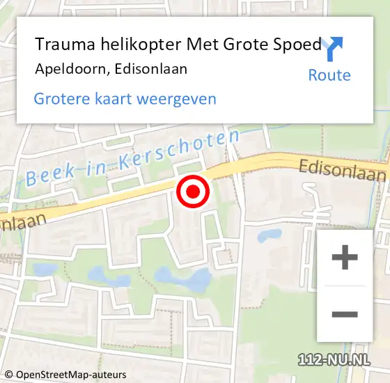 Locatie op kaart van de 112 melding: Trauma helikopter Met Grote Spoed Naar Apeldoorn, Edisonlaan op 13 juli 2021 12:57