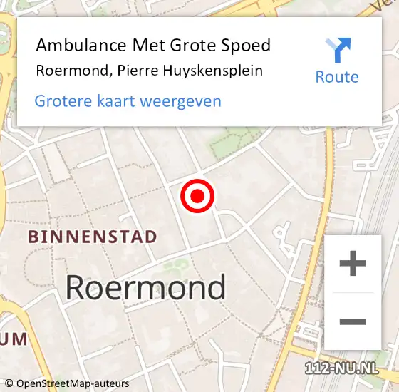 Locatie op kaart van de 112 melding: Ambulance Met Grote Spoed Naar Roermond, Pierre Huyskensplein op 13 juli 2021 13:30