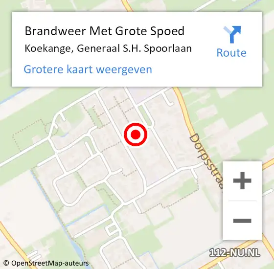 Locatie op kaart van de 112 melding: Brandweer Met Grote Spoed Naar Koekange, Generaal S.H. Spoorlaan op 13 juli 2021 13:31