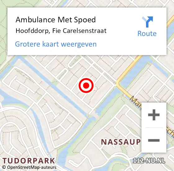 Locatie op kaart van de 112 melding: Ambulance Met Spoed Naar Hoofddorp, Fie Carelsenstraat op 13 juli 2021 13:54