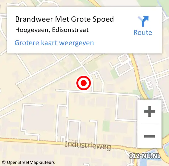 Locatie op kaart van de 112 melding: Brandweer Met Grote Spoed Naar Hoogeveen, Edisonstraat op 13 juli 2021 14:09