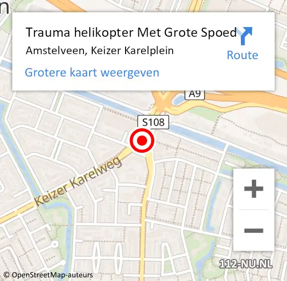 Locatie op kaart van de 112 melding: Trauma helikopter Met Grote Spoed Naar Amstelveen, Keizer Karelplein op 13 juli 2021 14:22