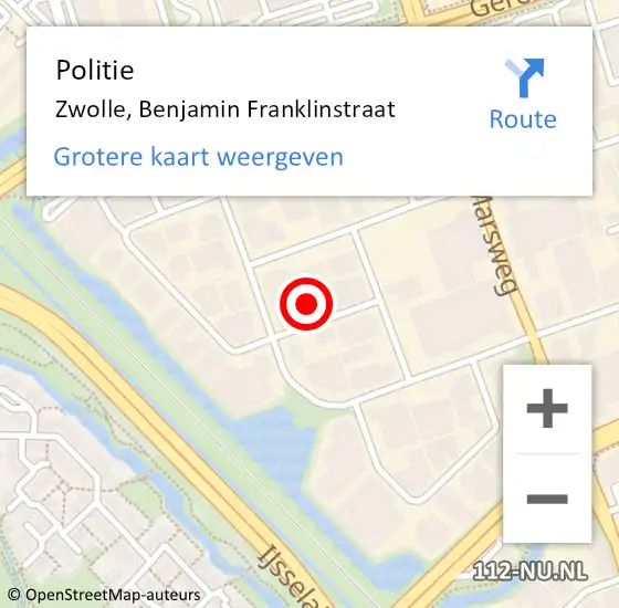 Locatie op kaart van de 112 melding: Politie Zwolle, Benjamin Franklinstraat op 13 juli 2021 16:37