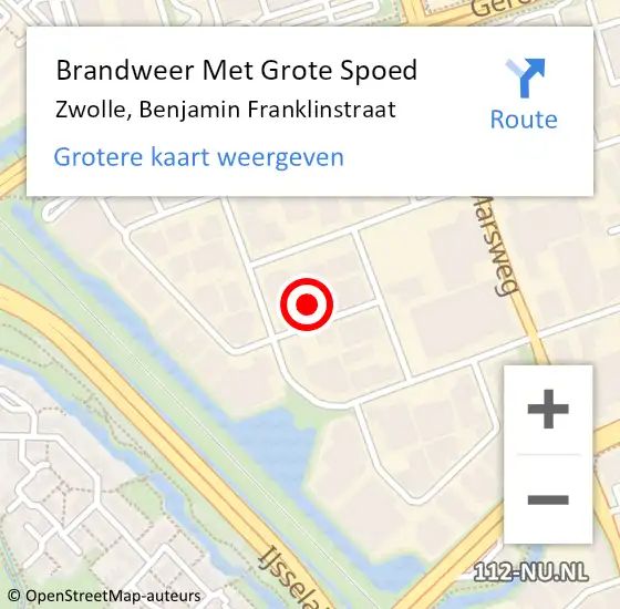 Locatie op kaart van de 112 melding: Brandweer Met Grote Spoed Naar Zwolle, Benjamin Franklinstraat op 13 juli 2021 16:38