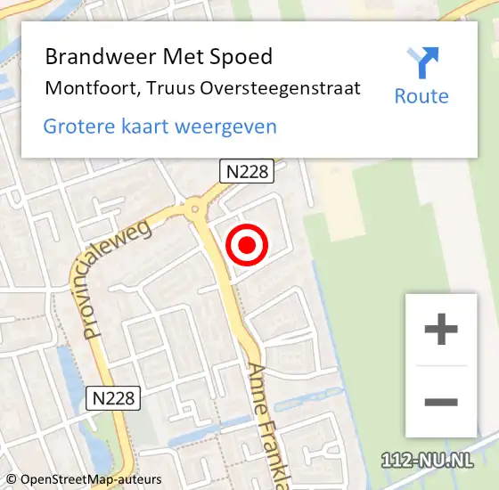 Locatie op kaart van de 112 melding: Brandweer Met Spoed Naar Montfoort, Truus Oversteegenstraat op 13 juli 2021 16:45