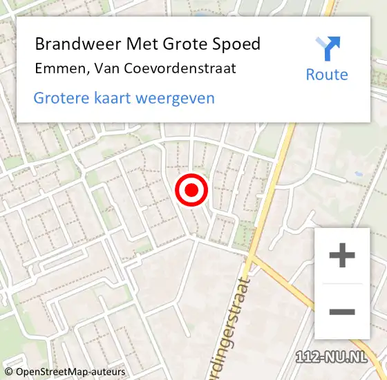 Locatie op kaart van de 112 melding: Brandweer Met Grote Spoed Naar Emmen, Van Coevordenstraat op 13 juli 2021 16:48