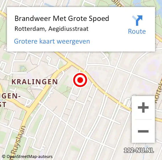 Locatie op kaart van de 112 melding: Brandweer Met Grote Spoed Naar Rotterdam, Aegidiusstraat op 13 juli 2021 17:04