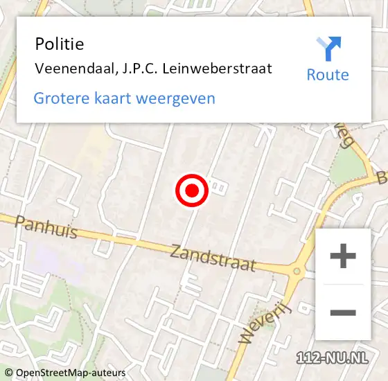 Locatie op kaart van de 112 melding: Politie Veenendaal, J.P.C. Leinweberstraat op 13 juli 2021 17:08