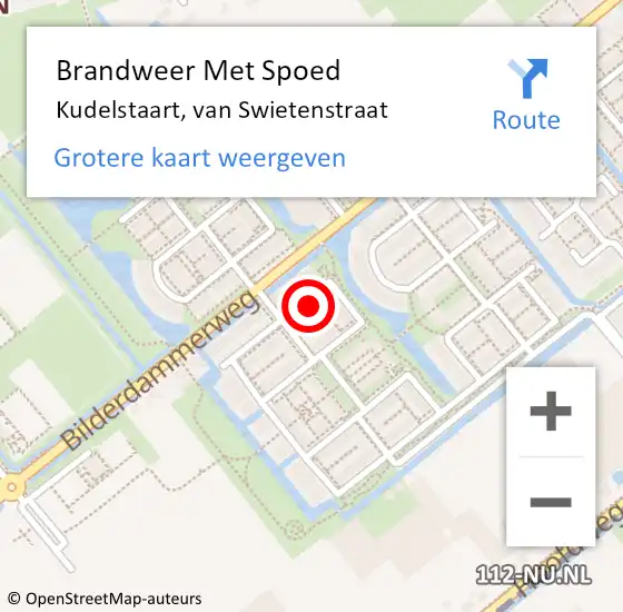 Locatie op kaart van de 112 melding: Brandweer Met Spoed Naar Kudelstaart, van Swietenstraat op 13 juli 2021 17:21