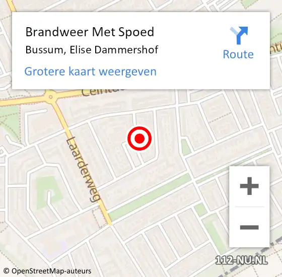 Locatie op kaart van de 112 melding: Brandweer Met Spoed Naar Bussum, Elise Dammershof op 13 juli 2021 17:25