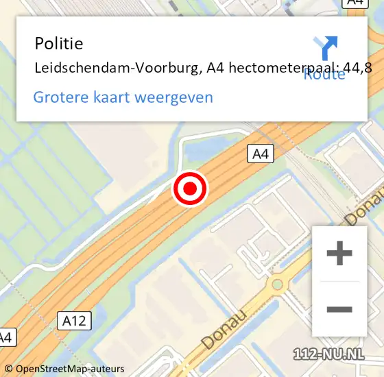 Locatie op kaart van de 112 melding: Politie Leidschendam-Voorburg, A4 hectometerpaal: 44,8 op 13 juli 2021 17:55