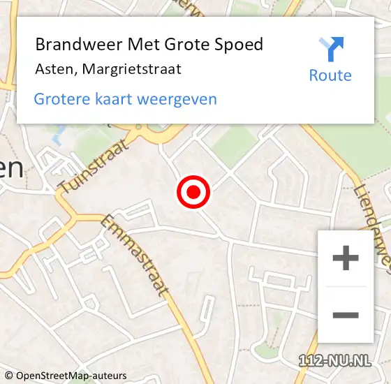 Locatie op kaart van de 112 melding: Brandweer Met Grote Spoed Naar Asten, Margrietstraat op 13 juli 2021 17:56