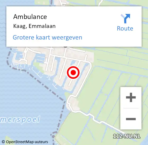 Locatie op kaart van de 112 melding: Ambulance Kaag, Emmalaan op 16 juni 2014 12:22