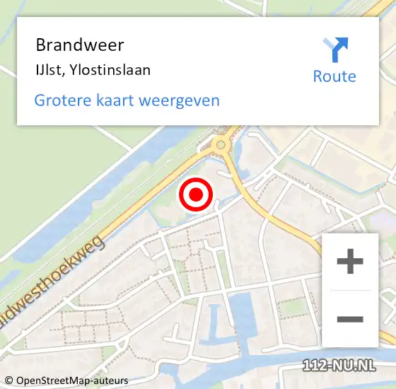 Locatie op kaart van de 112 melding: Brandweer IJlst, Ylostinslaan op 16 juni 2014 12:22