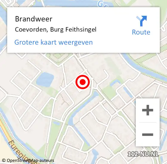 Locatie op kaart van de 112 melding: Brandweer Coevorden, Burg Feithsingel op 16 juni 2014 12:23