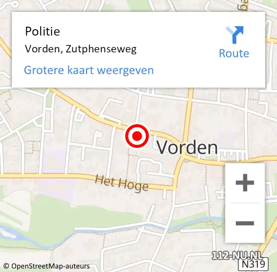 Locatie op kaart van de 112 melding: Politie Vorden, Zutphenseweg op 13 juli 2021 18:39