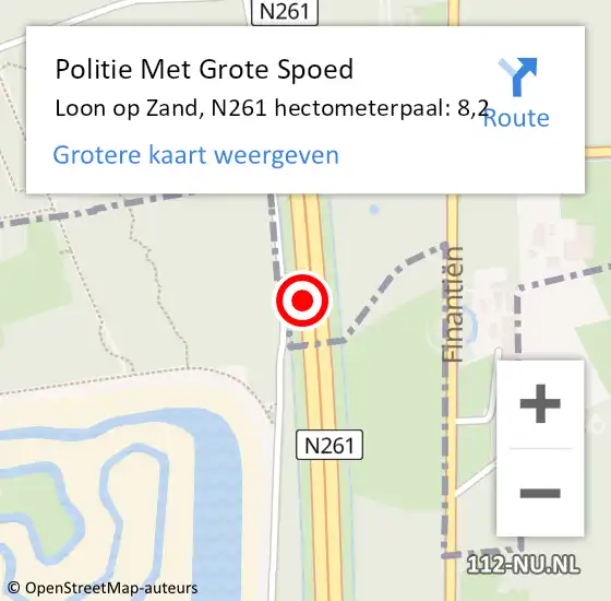 Locatie op kaart van de 112 melding: Politie Met Grote Spoed Naar Loon op Zand, N261 hectometerpaal: 8,2 op 13 juli 2021 18:57