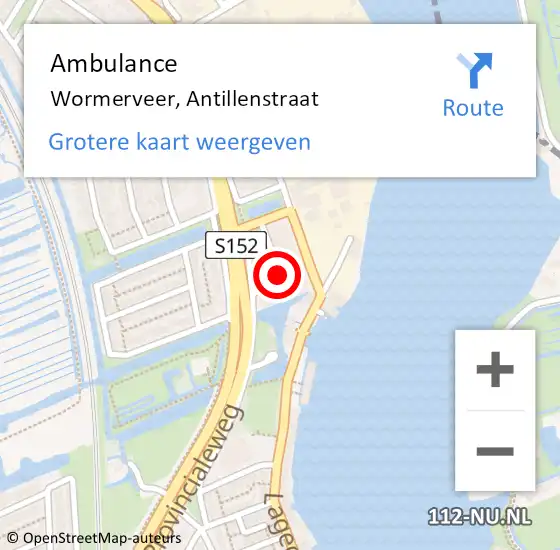 Locatie op kaart van de 112 melding: Ambulance Wormerveer, Antillenstraat op 13 juli 2021 19:17