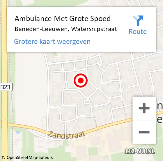 Locatie op kaart van de 112 melding: Ambulance Met Grote Spoed Naar Beneden-Leeuwen, Watersnipstraat op 13 juli 2021 19:37