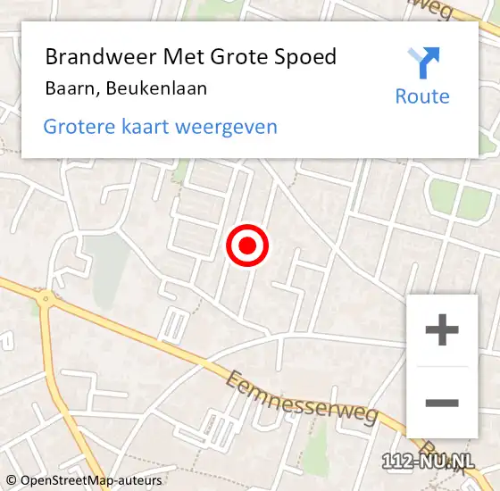 Locatie op kaart van de 112 melding: Brandweer Met Grote Spoed Naar Baarn, Beukenlaan op 13 juli 2021 19:38