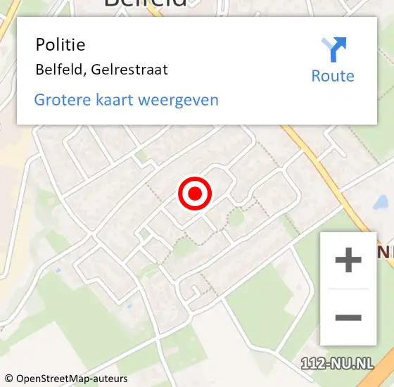 Locatie op kaart van de 112 melding: Politie Belfeld, Gelrestraat op 13 juli 2021 19:51