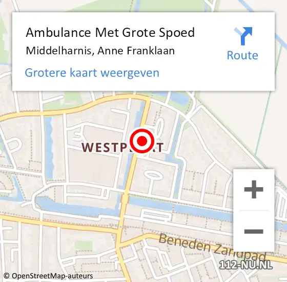 Locatie op kaart van de 112 melding: Ambulance Met Grote Spoed Naar Middelharnis, Anne Franklaan op 13 juli 2021 20:12