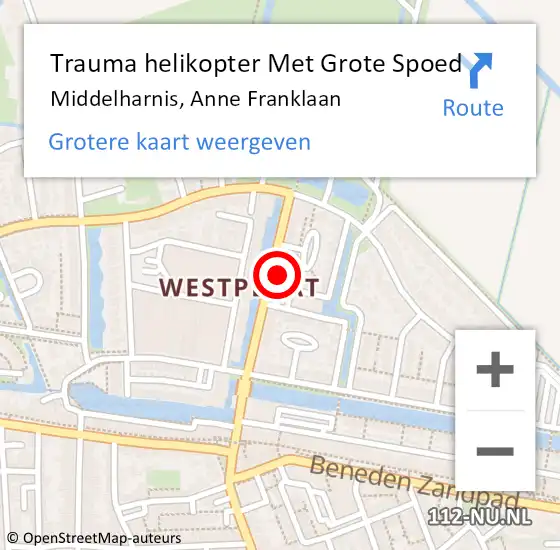 Locatie op kaart van de 112 melding: Trauma helikopter Met Grote Spoed Naar Middelharnis, Anne Franklaan op 13 juli 2021 20:14