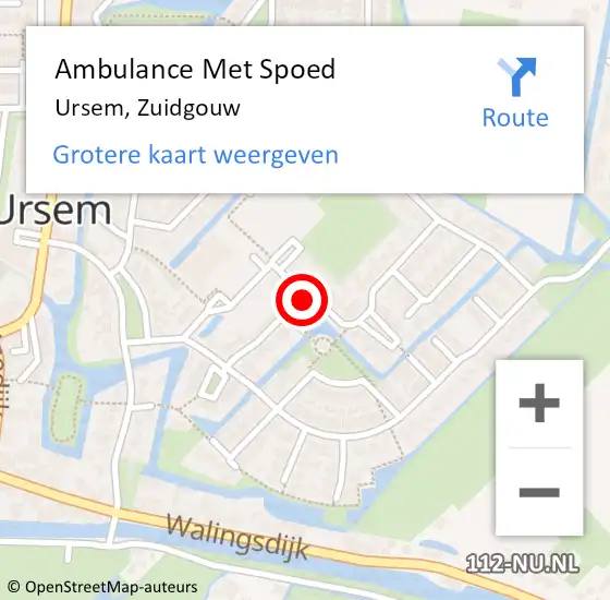 Locatie op kaart van de 112 melding: Ambulance Met Spoed Naar Ursem, Zuidgouw op 13 juli 2021 20:42