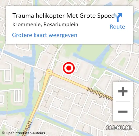 Locatie op kaart van de 112 melding: Trauma helikopter Met Grote Spoed Naar Krommenie, Rosariumplein op 13 juli 2021 20:49