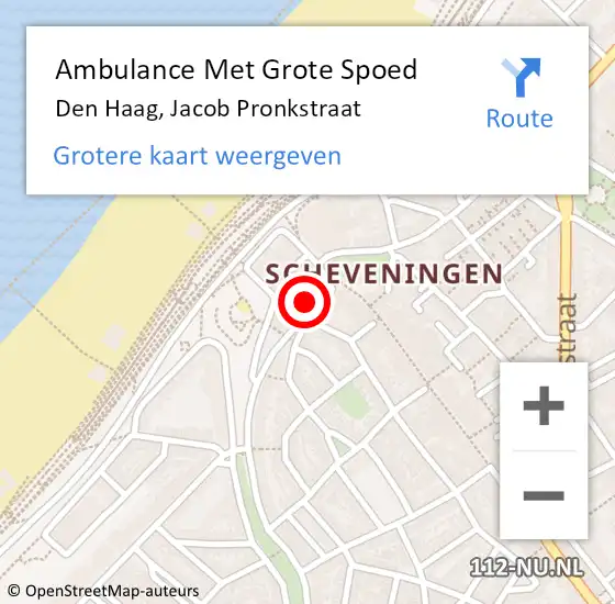 Locatie op kaart van de 112 melding: Ambulance Met Grote Spoed Naar Den Haag, Jacob Pronkstraat op 13 juli 2021 21:00